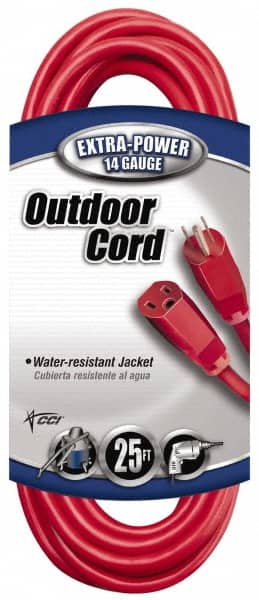 Southwire 2407SW8804 25, 14/3 Gauge/Conductors, Red Indoor & Outdoor Extension Cord 