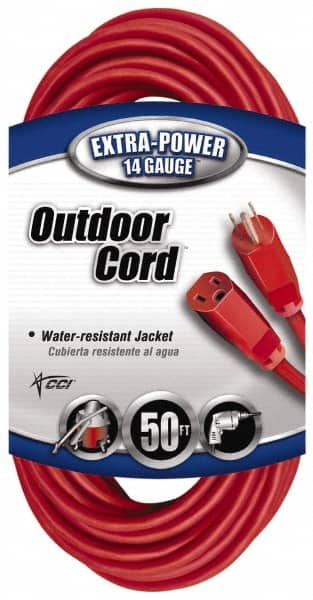 Southwire 2408SW8804 50, 14/3 Gauge/Conductors, Red Indoor & Outdoor Extension Cord 
