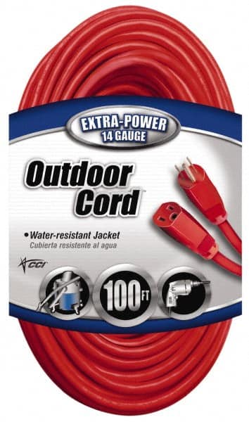 Southwire 2409SW8804 100, 14/3 Gauge/Conductors, Red Indoor & Outdoor Extension Cord 