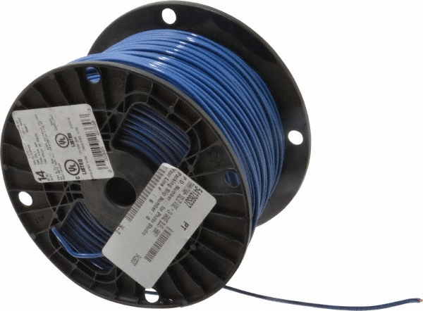 Building Wire: THHN, 14.000 AWG, Nylon, Solid Core, 500.00' Long - Blue, 1 Strand, Thermoplastic Insulation