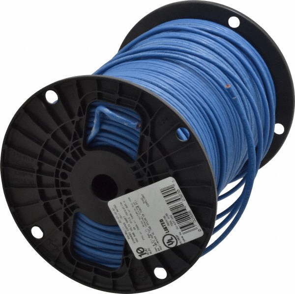 Building Wire: THHN, 10.000 AWG, Nylon, Stranded Core, 500.00' Long - Blue, 19 Strand, Thermoplastic Insulation