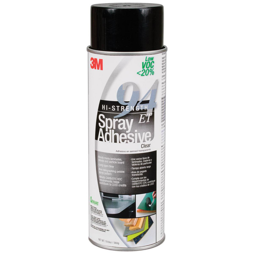 Spray Adhesive: 24 oz Aerosol Can, Clear - High Tack, 210 &deg; F Max Operating Temperature, 37 sq ft Coverage, High Strength Bond, Flammable, Series 94