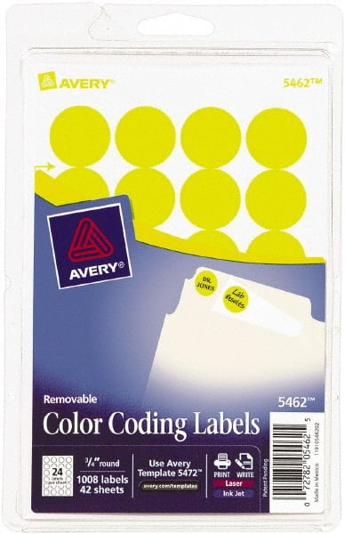 Label Maker Label: Yellow, Paper, 3/4" OAL, 3/4" OAW, 1,008 per Roll
