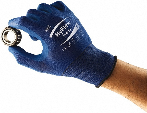 Work Gloves: HyFlex® 11-818, Size X-Small, Foam Nitrile-Coated Nylon & Spandex, Industrial - Dark Blue, 6" OAL, Nylon & Spandex Lined, Foam Grip, Pair, High Visibility   Static Dissipative