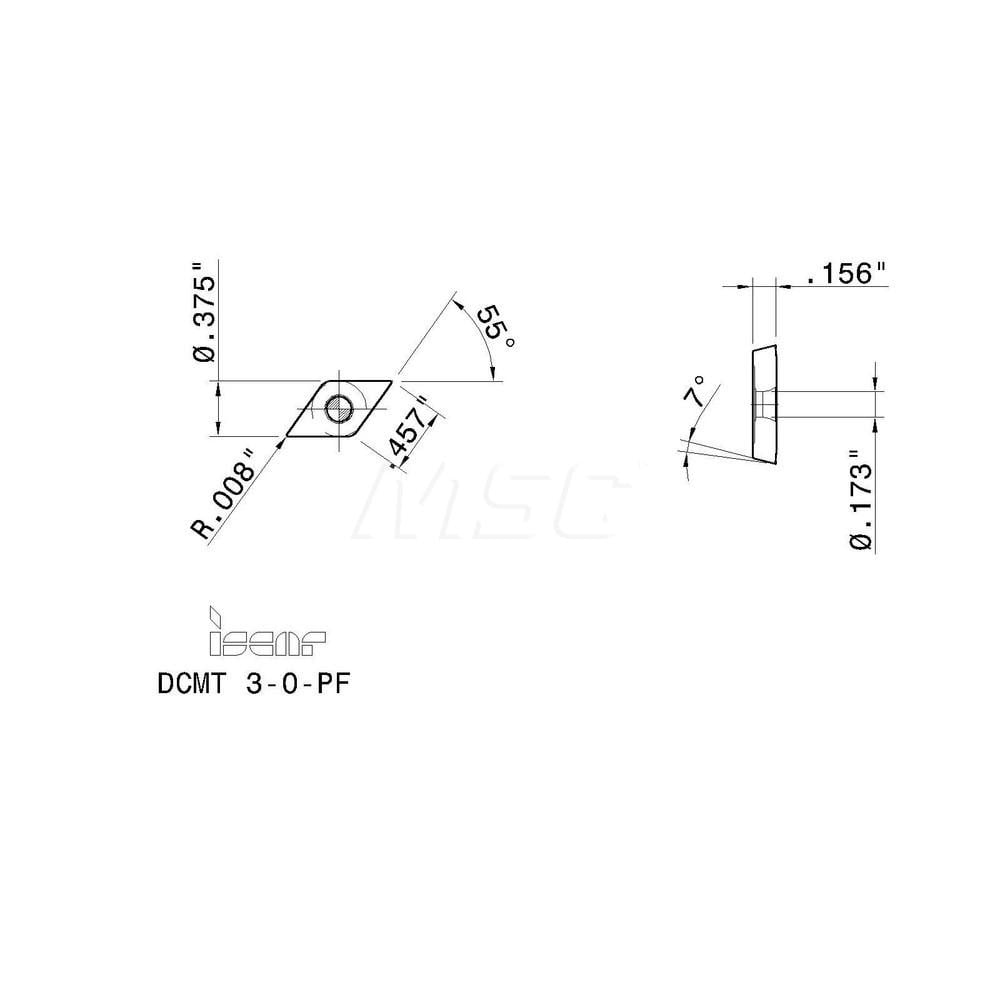 Iscar - Turning Insert: DCMT3-0-PF IC806, Carbide | MSC Direct