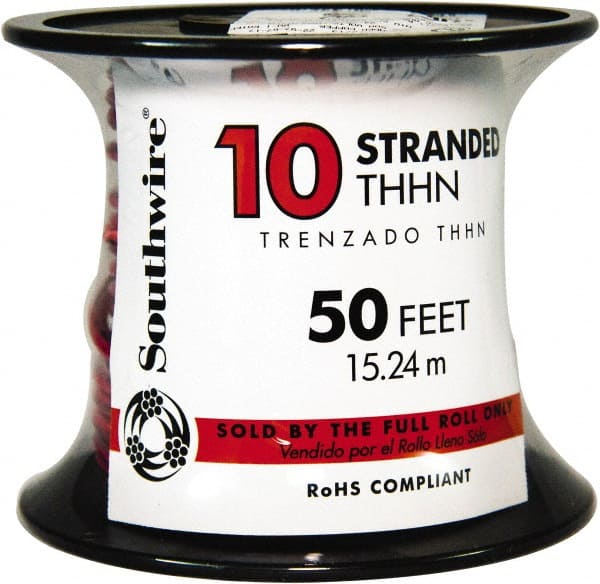 THHN/THWN, 10 AWG, 30 Amp, 50' Long, Stranded Core, 19 Strand Building Wire