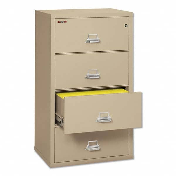 Horizontal File Cabinet: 4 Drawers, Steel, Parchment