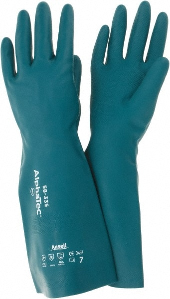 Series 58-335 Chemical Resistant Gloves: Size Small, 17.00 Thick, Nitrile, Nitrile, Supported,
