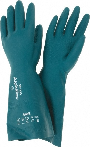 Series 58-335 Chemical Resistant Gloves: Size Medium, 17.00 Thick, Nitrile, Nitrile, Supported,