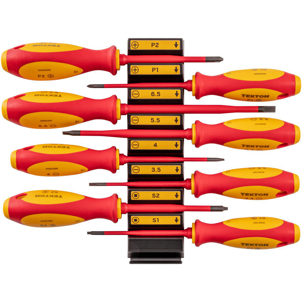 Tekton Screwdriver Sets: Screwdriver Types Included: Slotted, Phillips, Square; Container Type: Plastic Holder | Part #DVZ90100