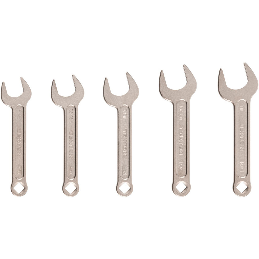 Tekton Open End Wrench Set: 5 Pc, 3/4 to 1 inch Wrench, Inch - 5 inches & longer Long, 15 deg Head Offset Angle, Electroless Nickel Finish, Tether