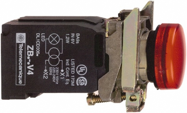 Schneider Electric XB4BV34 110-120 VAC at 50/60 Hz Red Lens Incandescent Pilot Light Image