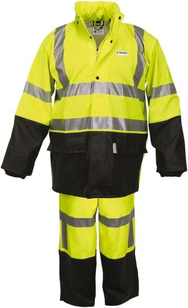 MCR SAFETY 5182SXL Suit with Bib Overalls: Size XL, ANSI 107-2010, ASTM D6413-08 & NFPA 701, Black & Lime, Polyester & Polyurethane 