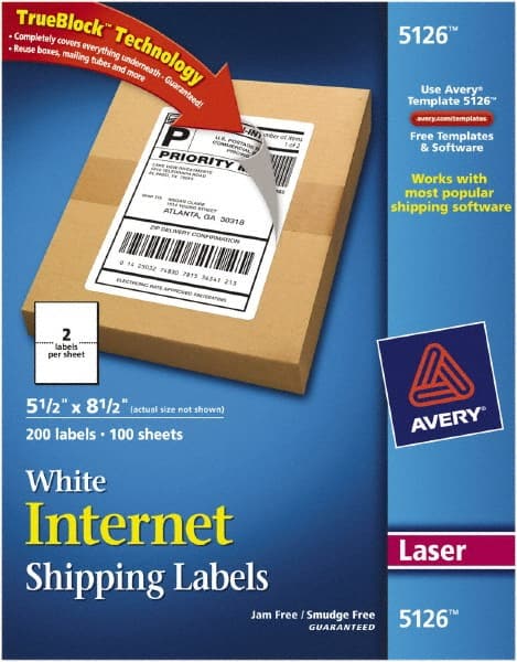 Label Maker Label: White, Paper, 8-1/2" OAL, 8-1/2" OAW, 200 per Roll
