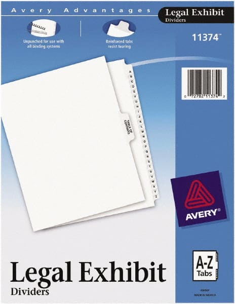 11 x 8 1/2" A to Z Label, 1 Tabs, Unpunched, Preprinted Tab Dividers