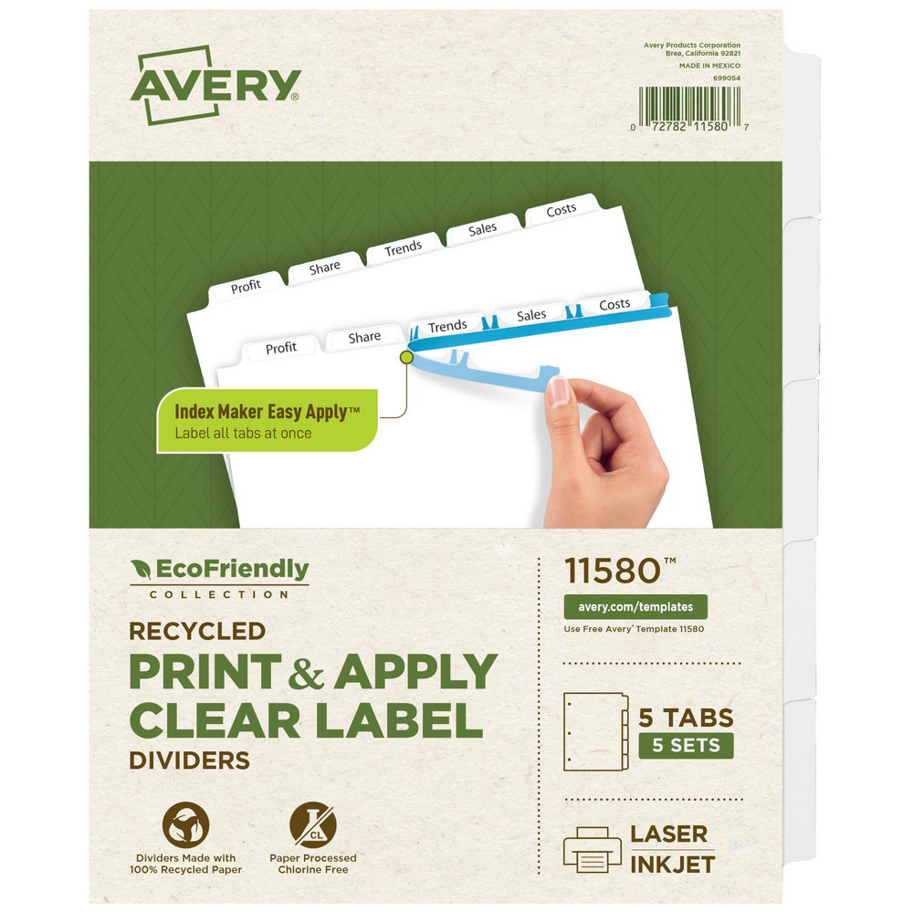 11 x 8 1/2" 1 to 5" Label, 5 Tabs, 3-Hole Punched, Customizable Divider - White