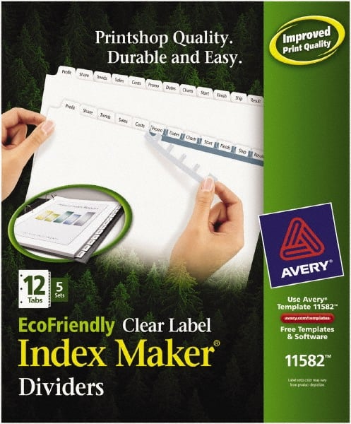 11 x 8 1/2" 1 to 12" Label, 12 Tabs, 3-Hole Punched, Customizable Divider