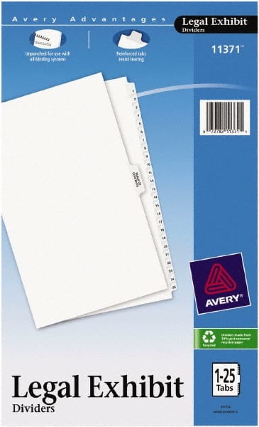 14 x 8 1/2" 1 to 25" Label, 25 Tabs, Unpunched, Preprinted Divider