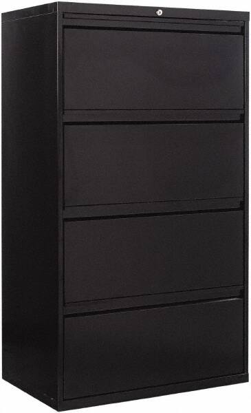 Horizontal File Cabinet: 4 Drawers, Steel, Black