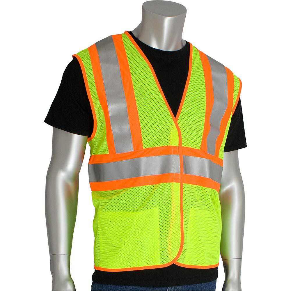 PiP High Visibility Vest: ANSI Class 2, Size 2X-Large & 3X-Large - Lime, Hook & Loop Closure, 2 Pocket | Part #305-MVFRLY-2X/3X