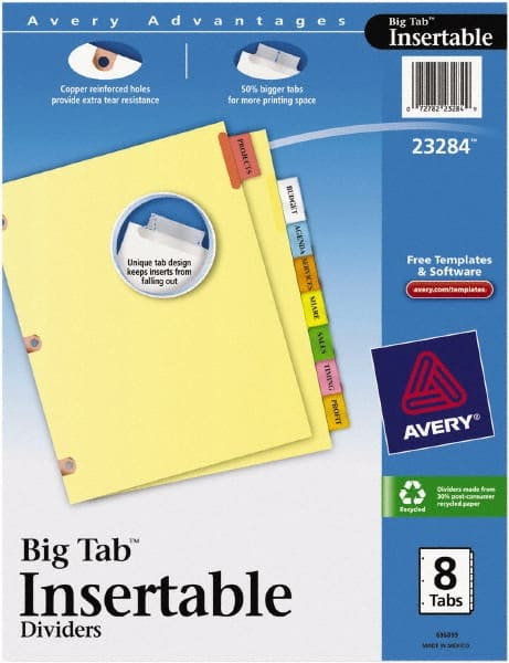 11 x 8 1/2" 1 to 8" Label, 8 Tabs, 3-Hole Punched, Customizable Divider
