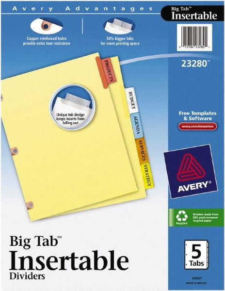 11 x 8 1/2" 1 to 5" Label, 5 Tabs, 3-Hole Punched, Customizable Divider