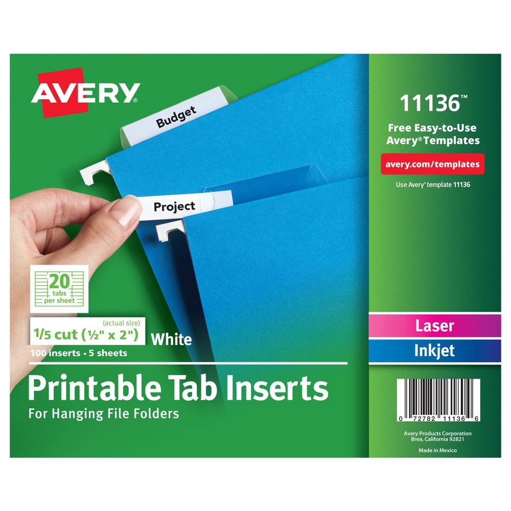 2" 100 Tabs, Unpunched, Hanging Divider