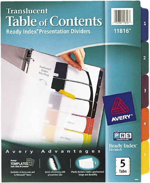 11 x 8 1/2" 1 to 5" Label, 5 Tabs, 3-Hole Punched, Preprinted Divider