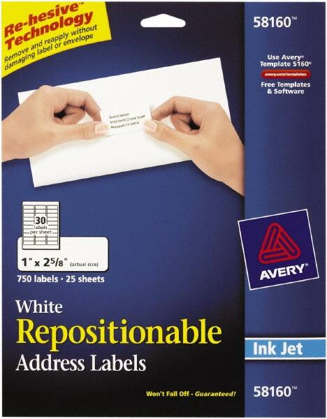 Label Maker Label: White, Paper, 2-5/8" OAL, 1" OAW