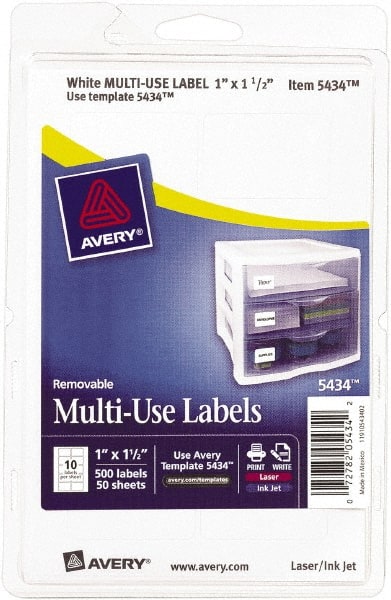 Label Maker Label: White, Paper, 1-1/2" OAL, 1" OAW