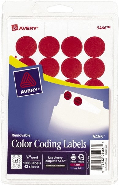 Label Maker Label: Red, Paper, 3/4" OAL, 3/4" OAW, 1,008 per Roll