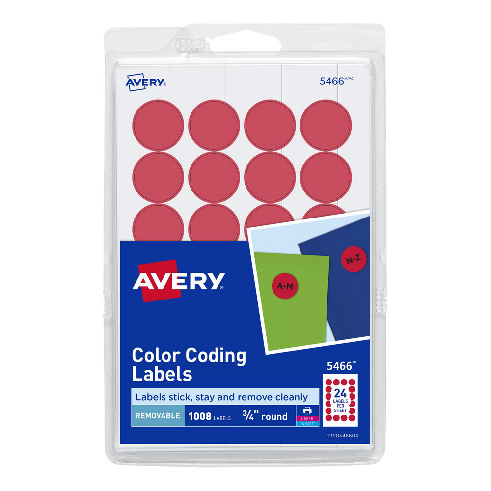 Label Maker Label: Red, Paper, 3/4" OAL, 3/4" OAW, 1,008 per Roll - Use with Laser/Inkjet Printers