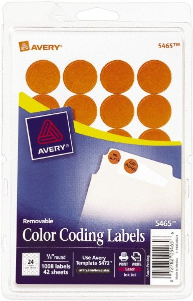 Label Maker Label: Orange, Paper, 3/4" OAL, 3/4" OAW, 1,008 per Roll