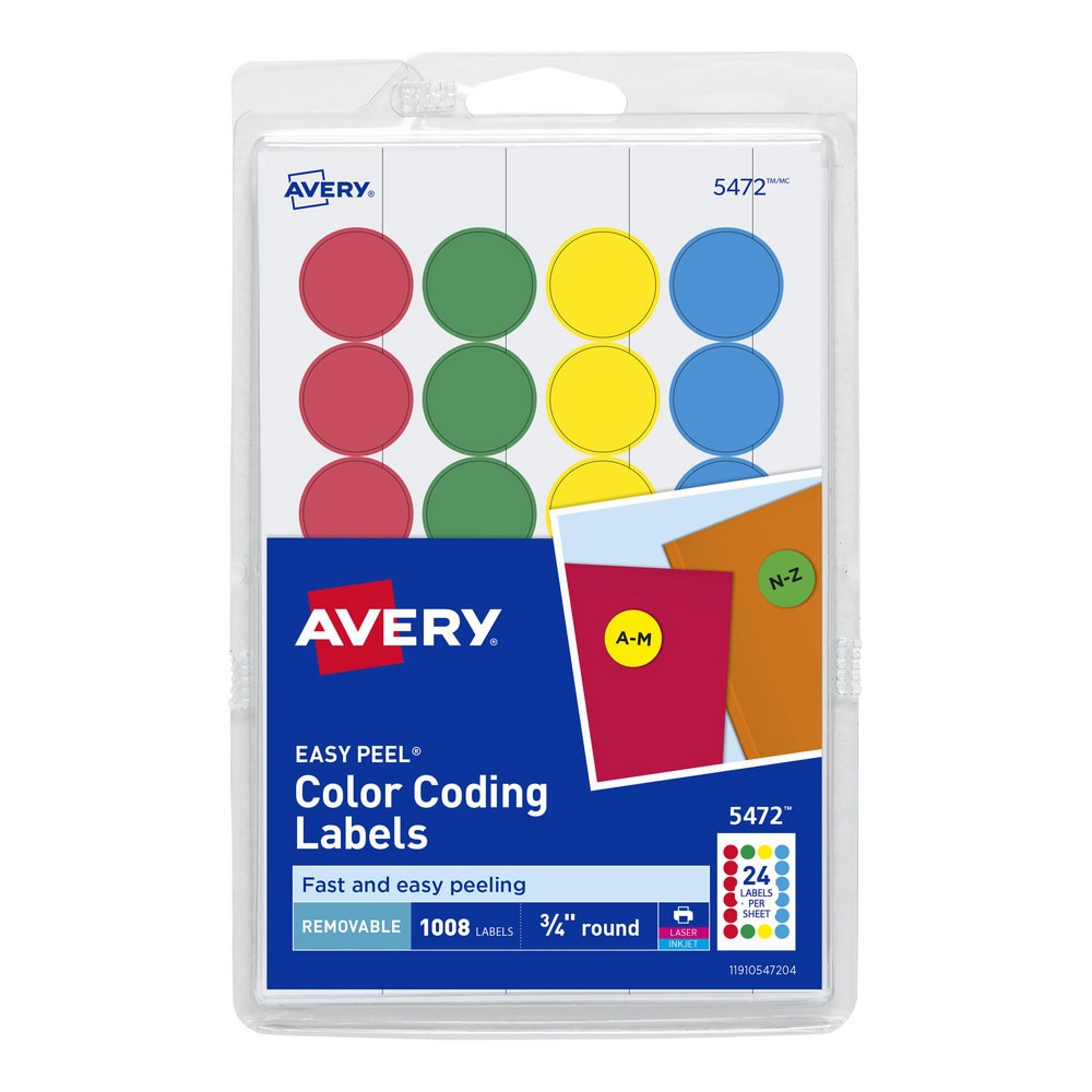 Label Maker Label: Assorted Color, Paper, 3/4" OAL, 3/4" OAW, 1,008 per Roll