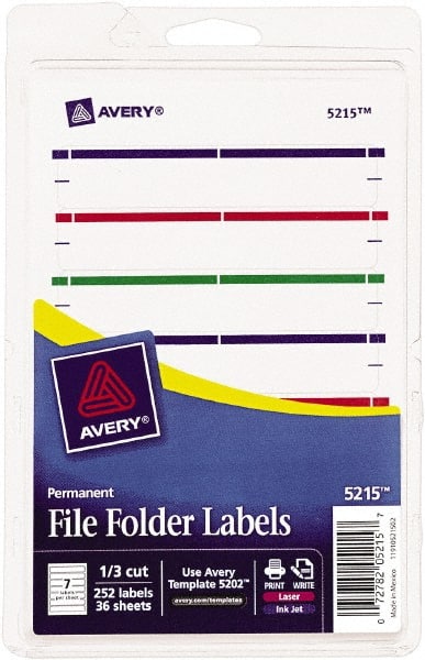 Label Maker Label: Assorted Color, Paper, 3-7/16" OAL, 11/16" OAW, 252 per Roll