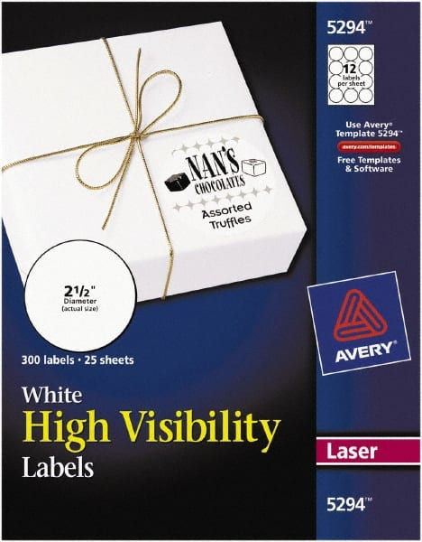 Label Maker Label: White, Paper, 2-1/2" OAL, 2-1/2" OAW, 300 per Roll