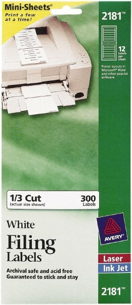 Label Maker Label: White, Paper, 3-7/16" OAL, 21/32" OAW, 300 per Roll