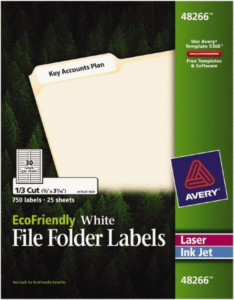 Label Maker Label: White, Paper, 3-7/16" OAL, 21/32" OAW, 750 per Roll