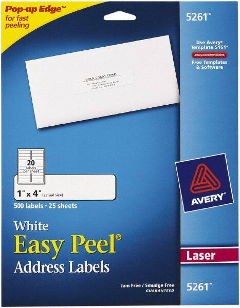 Label Maker Label: White, Paper, 4" OAL, 1" OAW, 500 per Roll