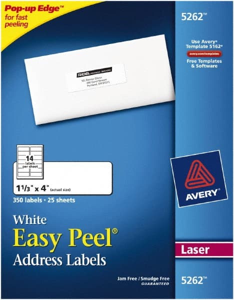 Label Maker Label: White, Paper, 4" OAL, 1-21/64" OAW, 350 per Roll