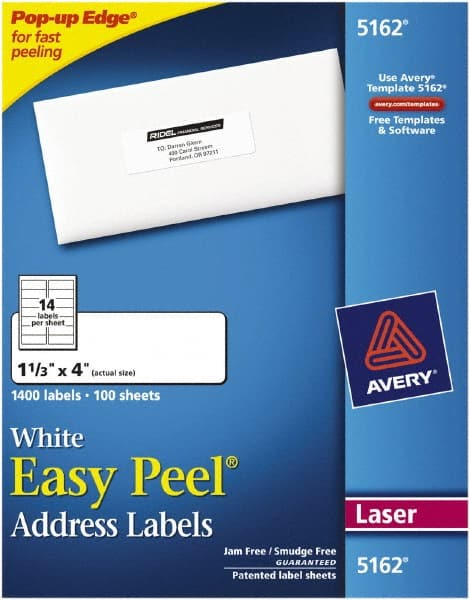 Label Maker Label: White, Paper, 4" OAL, 1-21/64" OAW, 1,400 per Roll
