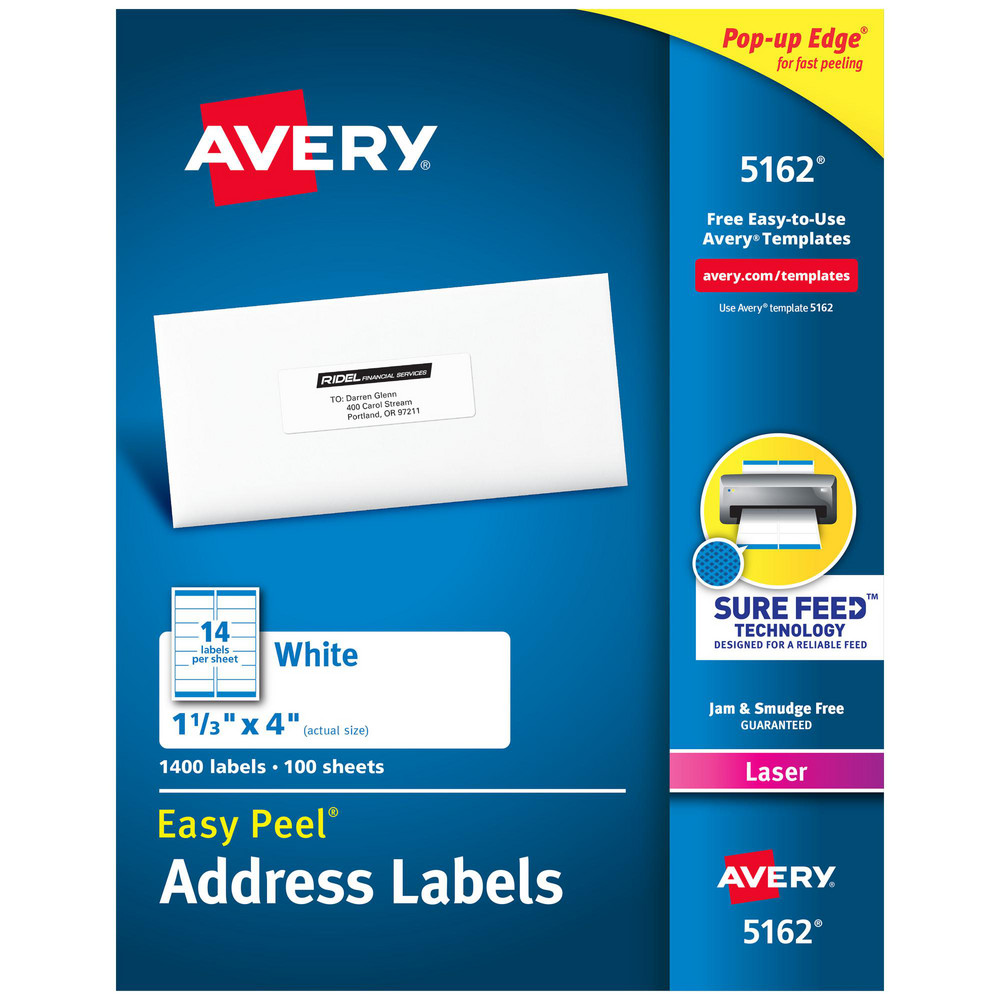 Label Maker Label: White, Paper, 4" OAL, 1-21/64" OAW, 1,400 per Roll