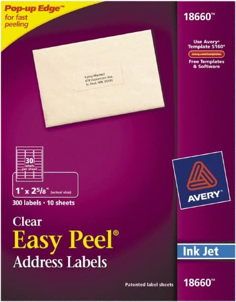 Label Maker Label: Clear, Paper, 2-5/8" OAL, 1" OAW, 300 per Roll