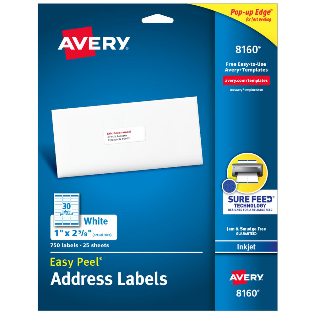 Label Maker Label: White, Paper, 2-5/8" OAL, 1" OAW, 750 per Roll