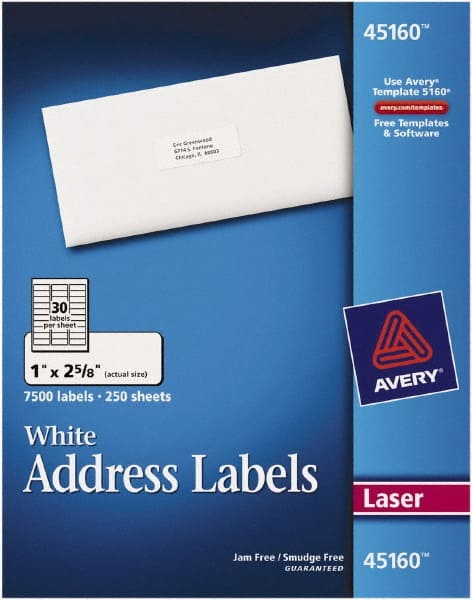 Label Maker Label: White, Paper, 2-5/8" OAL, 1" OAW, 7,500 per Roll