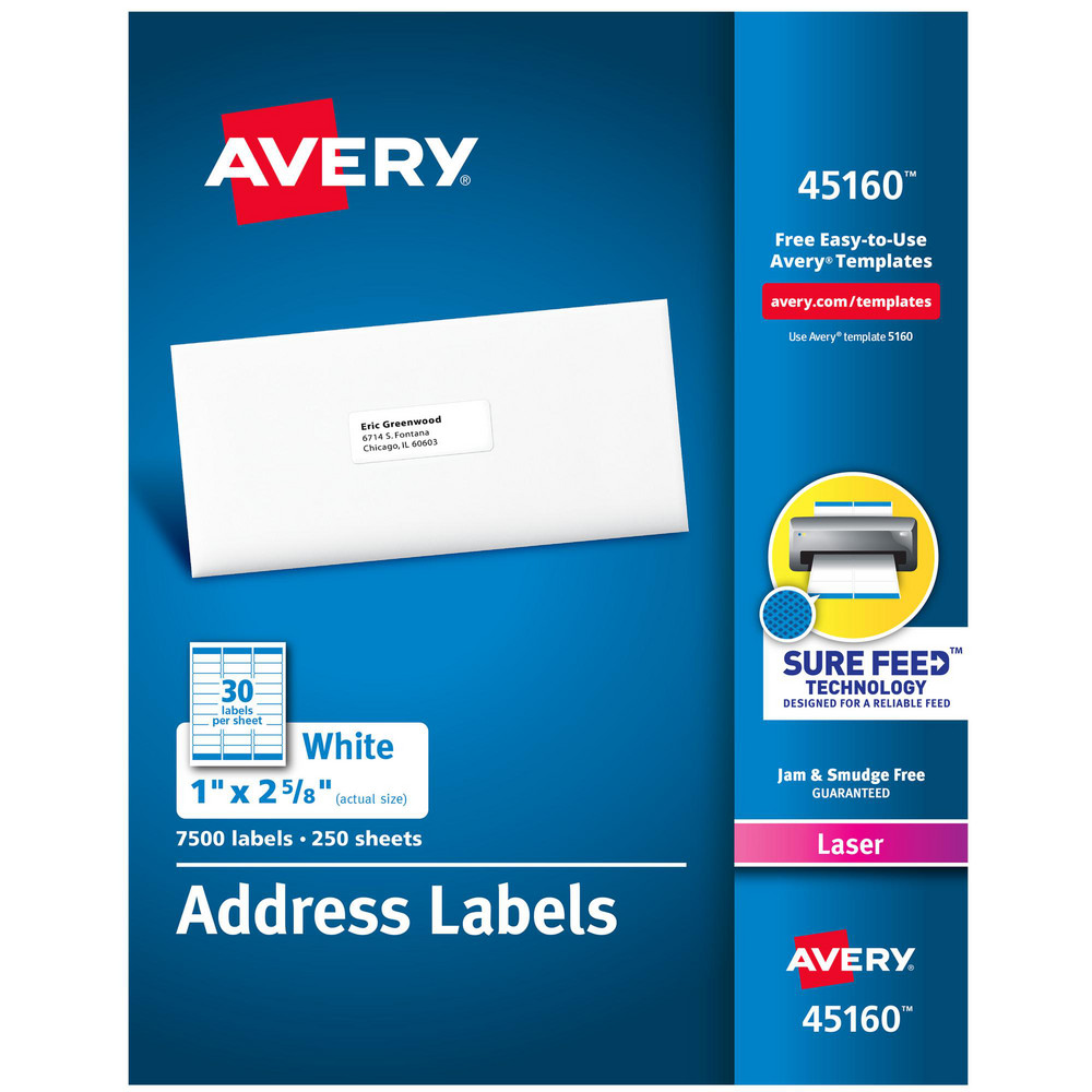 Label Maker Label: White, Paper, 2-5/8" OAL, 1" OAW, 7,500 per Roll