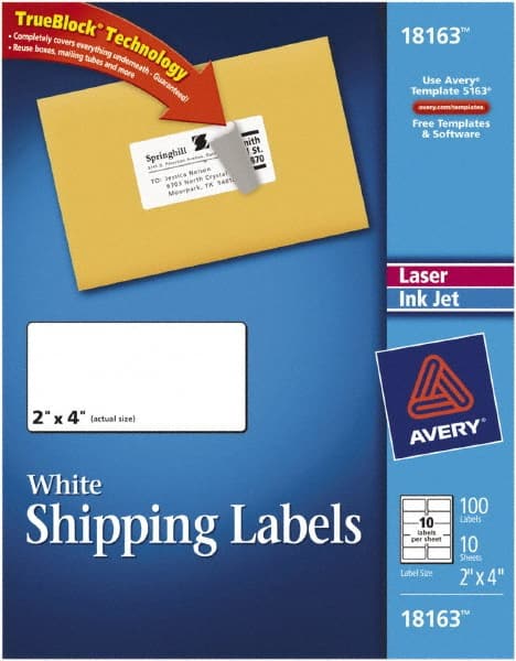 Label Maker Label: White, Paper, 4" OAL, 2" OAW, 100 per Roll