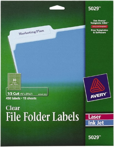 Label Maker Label: Clear, 3-7/16" OAL, 21/32" OAW, 450 per Roll