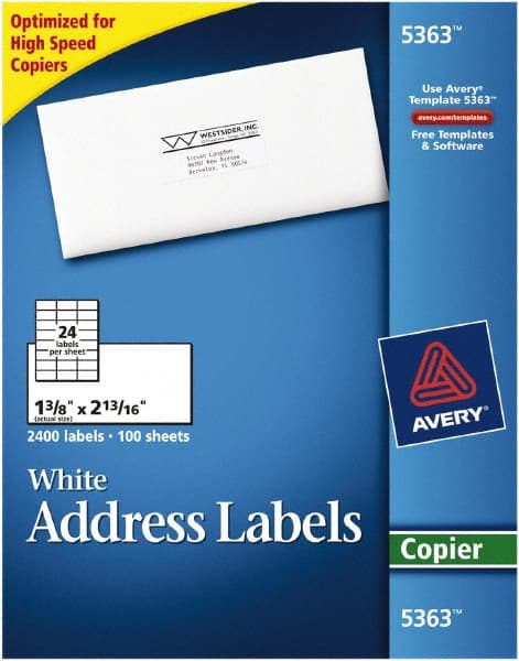 Label Maker Label: White, Paper, 2-13/16" OAL, 1-3/8" OAW, 2,400 per Roll