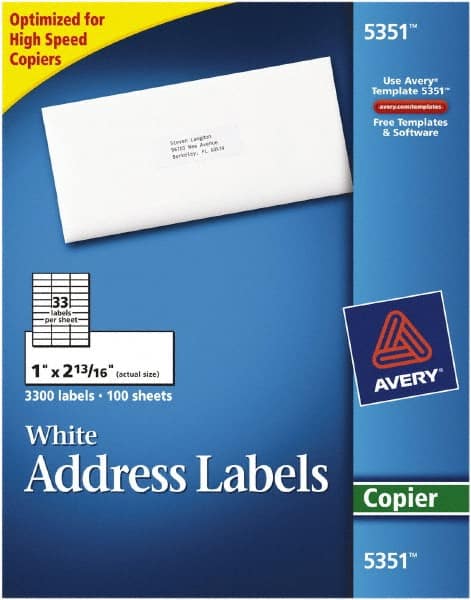 Label Maker Label: White, Paper, 2-13/16" OAL, 1" OAW, 3,300 per Roll